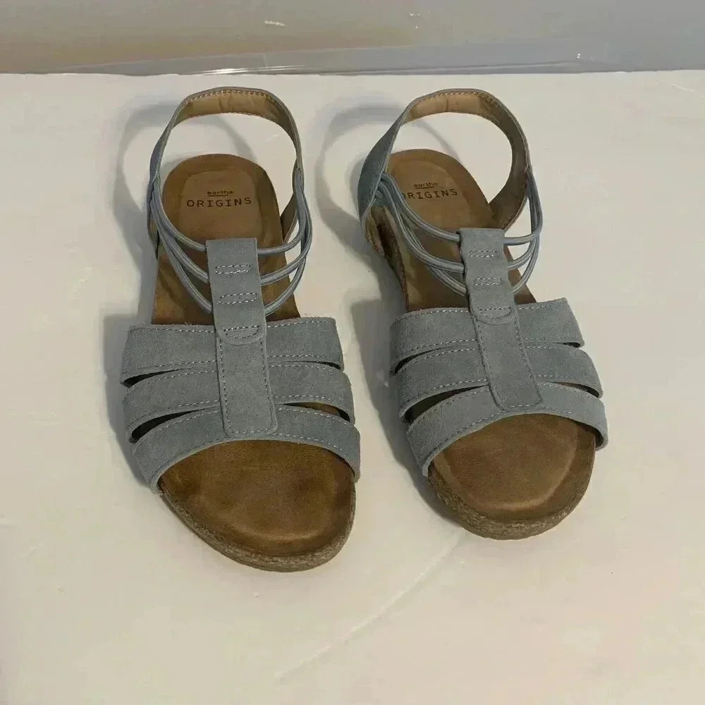 EARTH ORIGINS‎ Leather Sandals Sling Back Laney Moroccan Blue Size 9.5